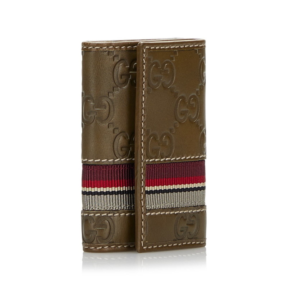 GUCCI Shima 6 Row Key Case 138077 Khaki Leather Men's - Picture 2 of 10